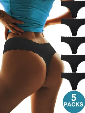 Seamless Solid Scallop Thongs Comfortable Low Waist Intimates for Women